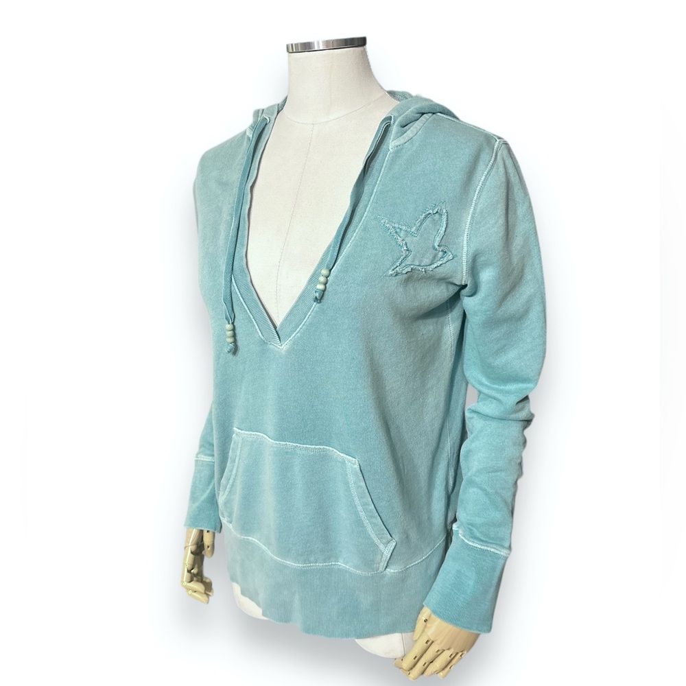 AERIE Distressed Faded Look Deep V Neck Hoodie